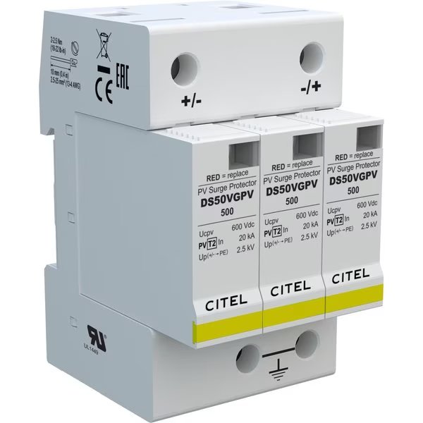 Surge Protection Device, 500V, 3 Poles, 2500V/1500V/1500V, Citel, Mfr#: DS50VGPVS-500